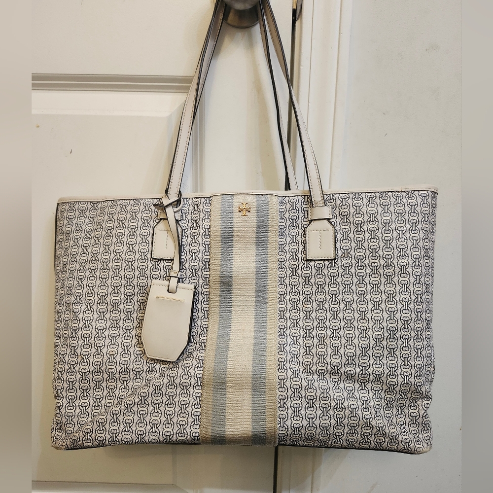 Tory Burch Gray Patterned Tote Bag